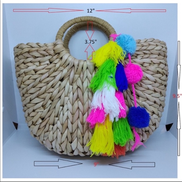 ⚡️Pom Pom Straw Tote - Picture 2 of 4